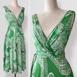 Ralph Lauren Wrap Dress Sz 6 Green Paisley V-Neck Fit & Flare Midi Cottage Boho